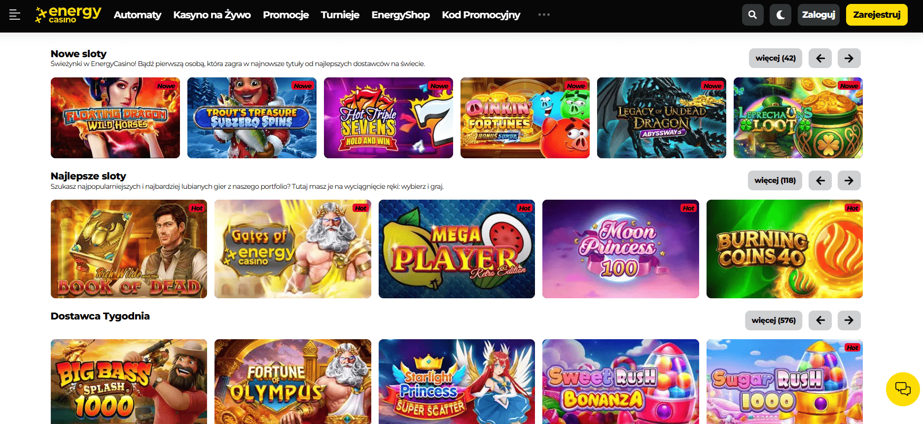 Gry hazardowe online w Energy Casino